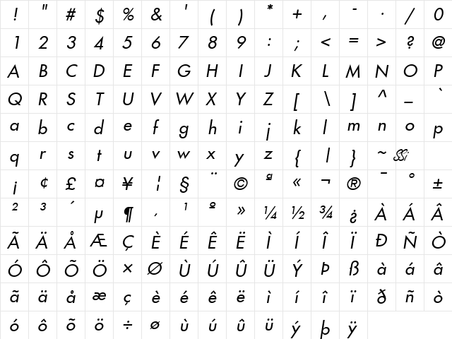 Kudos SSi Italic  glyph index