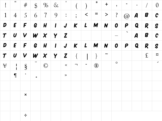 HARGENA Regular  glyph index