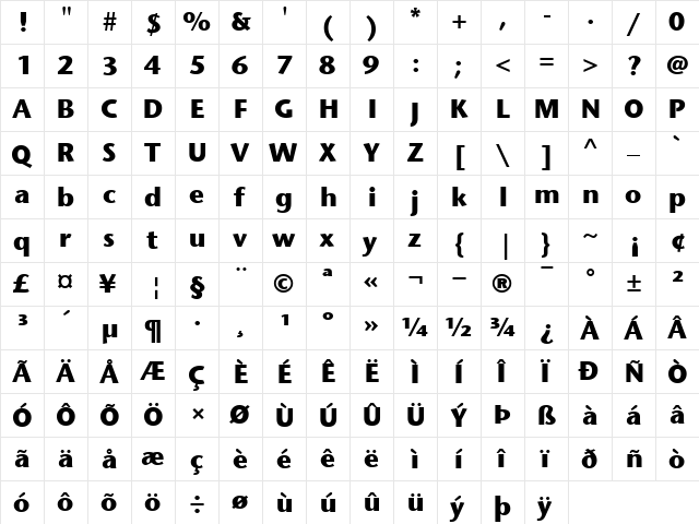 StoneSans Bold  glyph index