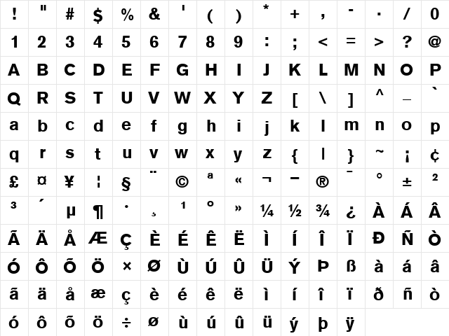 AkzidenzGrotesk Black  glyph index