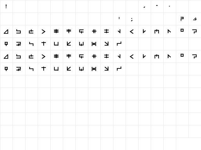 MindFields Regular  glyph index