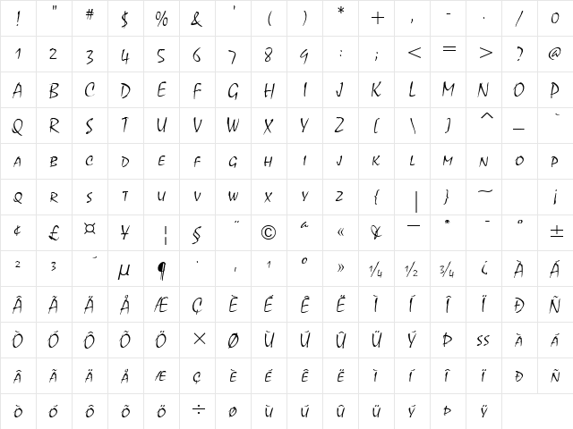 MistralSCITC TT Light  glyph index