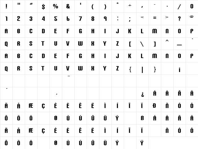 Carbon Block Regular  glyph index