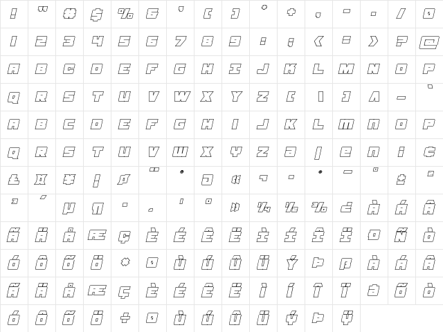 Samurai Terrapin Outline Italic Outline Italic  glyph index