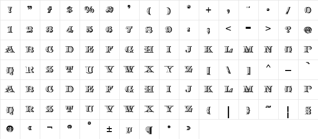 Arkadia Regular  glyph index