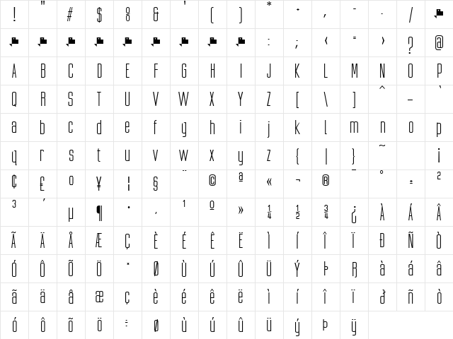 Ubicada Regular  glyph index