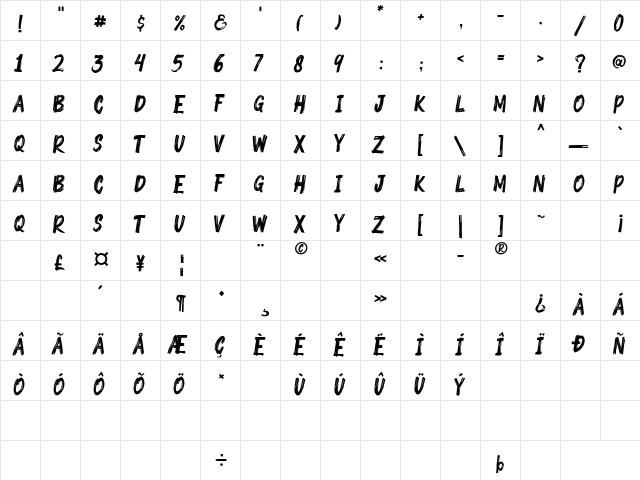 Crushed Stone Regular  glyph index