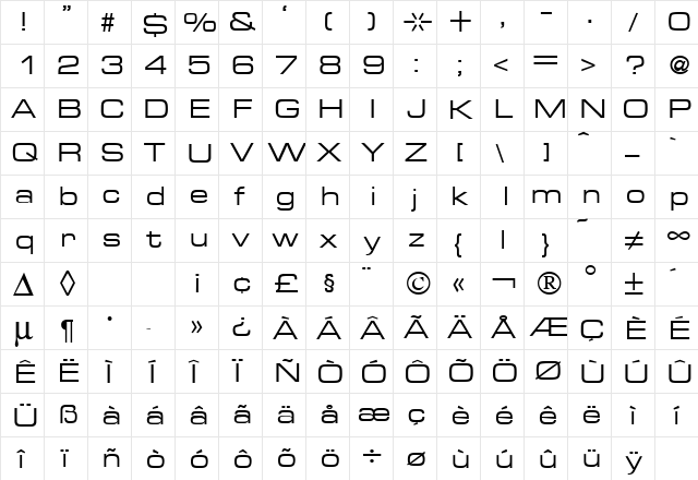 Microgram Regular  glyph index
