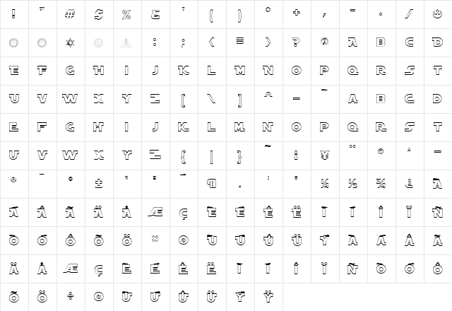 AstroAlternateOutline Regular  glyph index