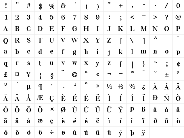 ElseNPL Bold  glyph index