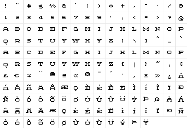 Methodic Medium  glyph index