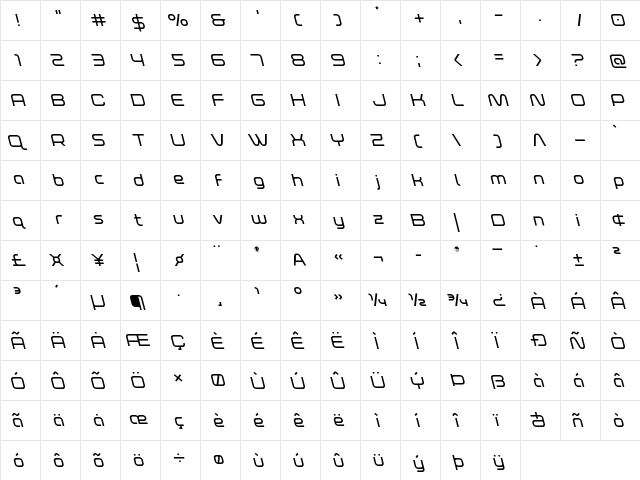 Fox on the Run Leftalic Italic  glyph index