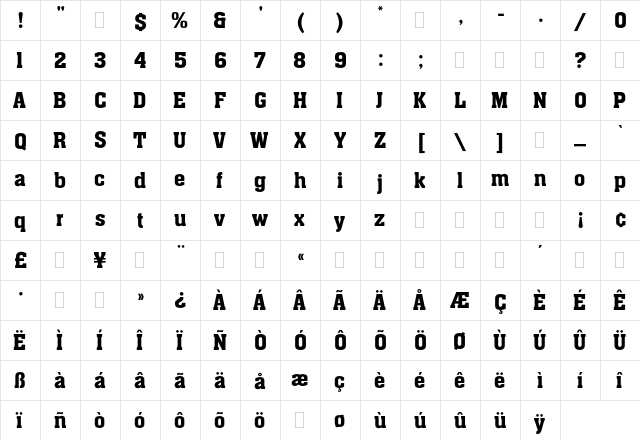 Aachen Medium Plain  glyph index