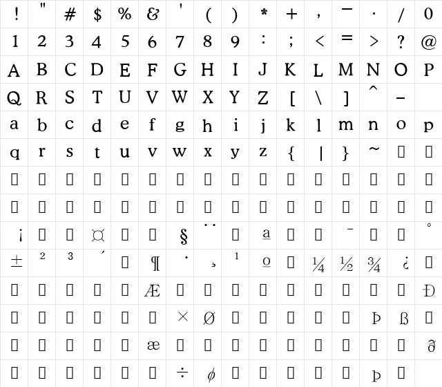 HYYeaSo-Medium Regular  glyph index