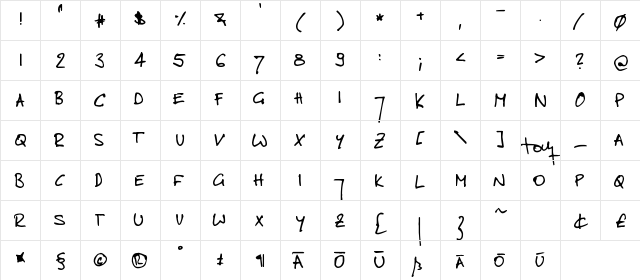 toms handwritten new Regular  glyph index