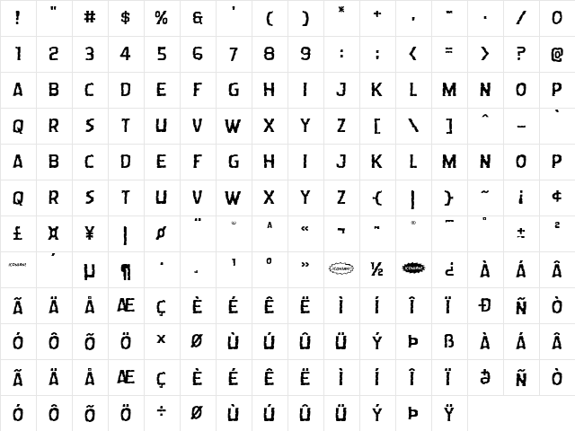 Worm Cuisine Expanded Expanded  glyph index