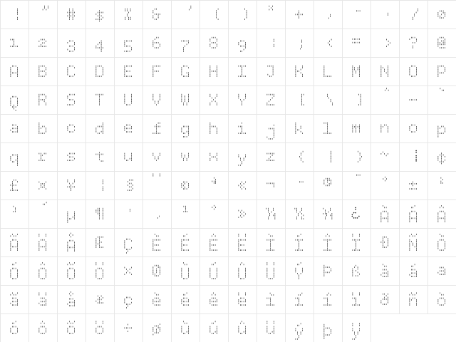 BPdotsVertical Regular  glyph index