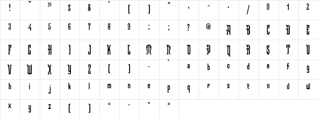 Kabriolet Regular  glyph index