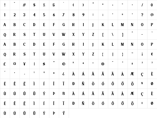 Sultan Regular  glyph index