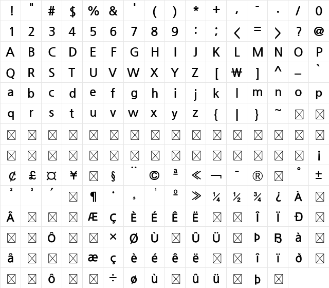 NanumGothic Bold  glyph index