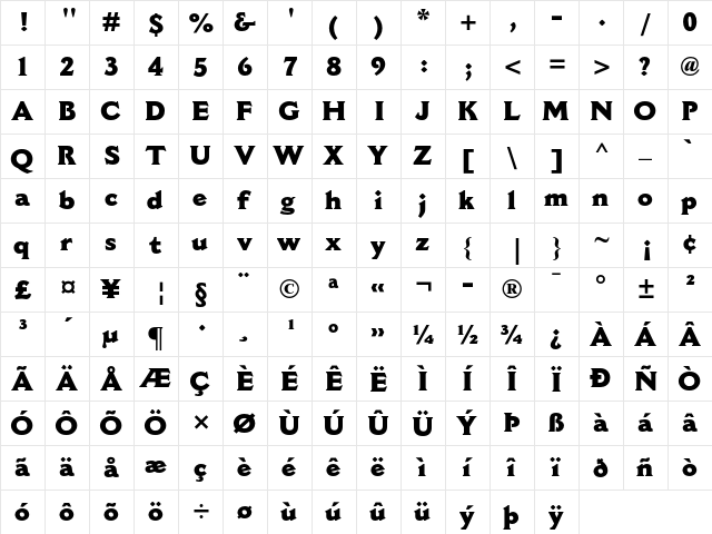 Cantoria MT Extra Bold  glyph index