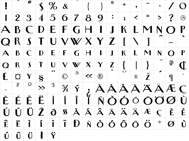 NewyorkertypeBold Regular  glyph index