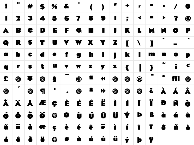 Eagle Regular  glyph index