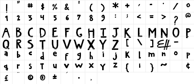 ArtYard Thick Regular  glyph index