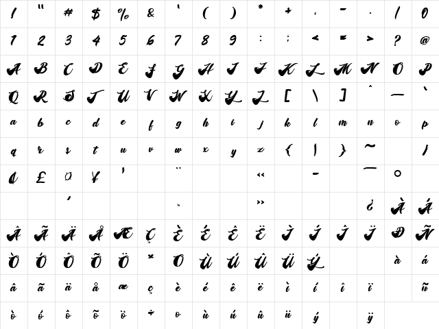 Morning Sunshine Regular  glyph index
