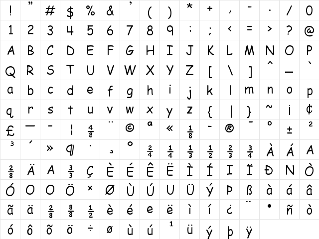 EMcomic-Regular Regular  glyph index