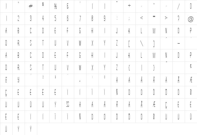 Hornchurch DB Regular  glyph index