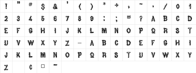 Pinewood MF Regular  glyph index