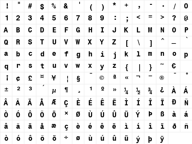 SAS Monospace Bold Regular  glyph index
