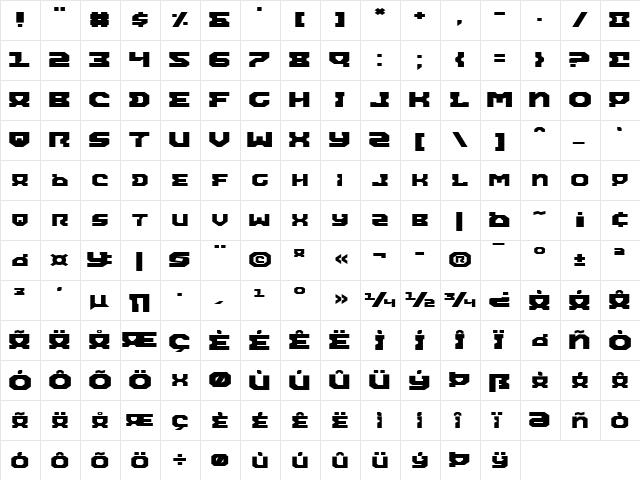 Airacobra Expanded Expanded  glyph index