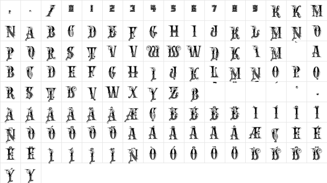 Rough Riders Alt Caps Regular  glyph index