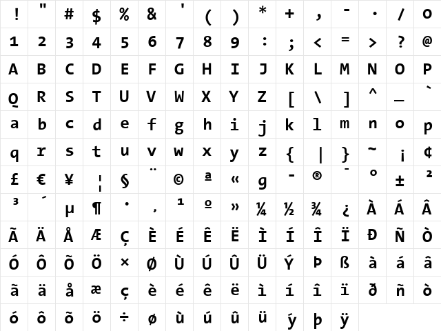 TheSans Mono Bold  glyph index