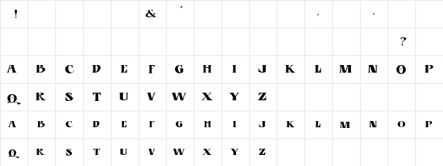 LHF Esoteric Old Regular  glyph index