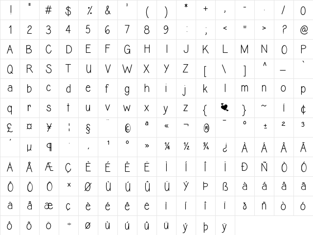 Alexis Marie Medium  glyph index