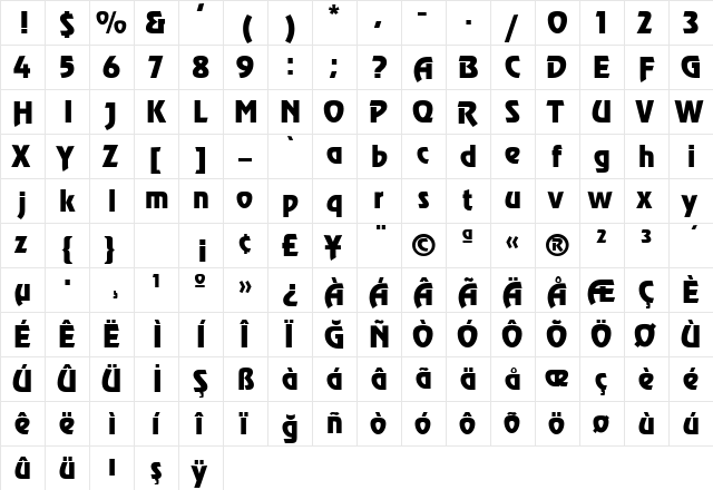 TR Renfrew Normal  glyph index