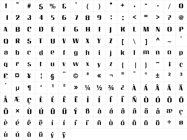 Inverserif Normal  glyph index