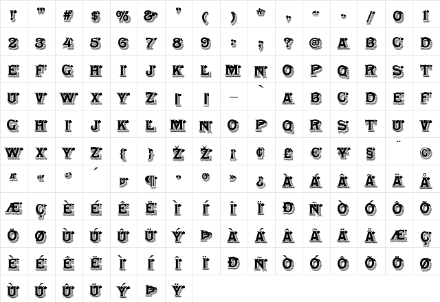 Shady Lady NF Regular  glyph index