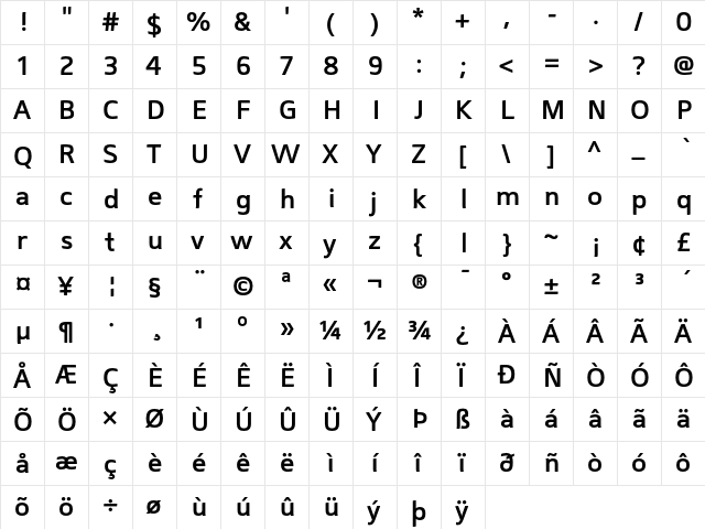 Mentone SemiBold  glyph index