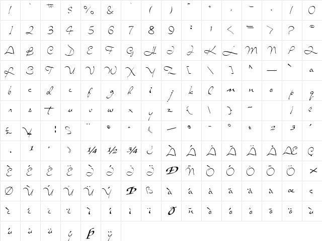 Waist Regular  glyph index