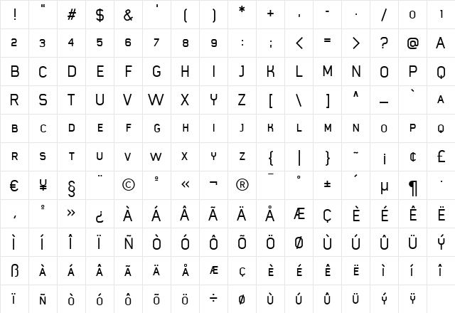 MisterGiacco Regular  glyph index