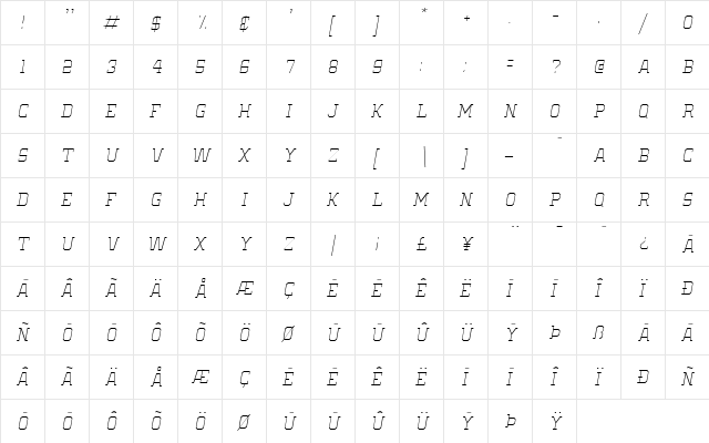 Old School United Hairline Italic  glyph index