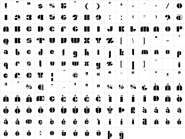 Moxie S  glyph index