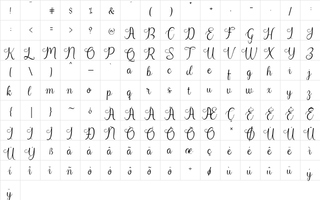 Harland Script Demo Regular  glyph index