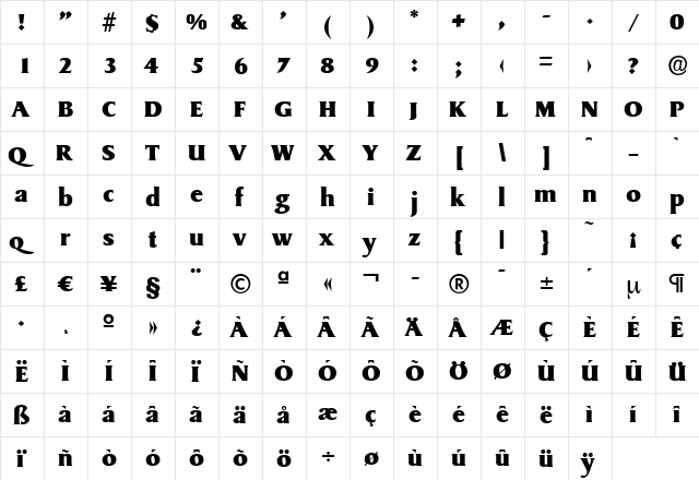RudyBecker-Heavy Regular  glyph index
