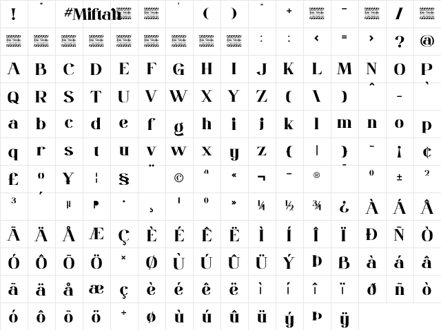 Miftah Personal Use Regular  glyph index