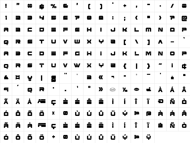 Eridanus Extra-Condensed Extra-Condensed  glyph index